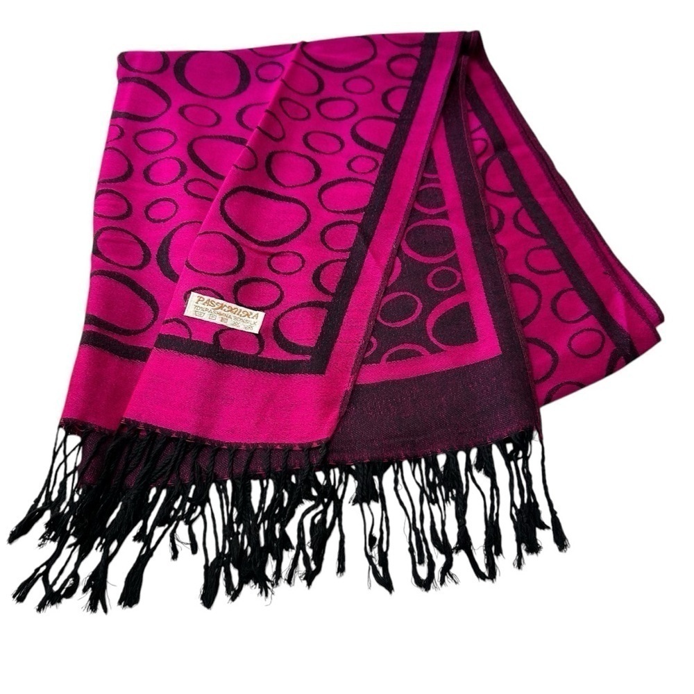 Pashmina Cashmere Wool and Silk Pink and Black Scarf